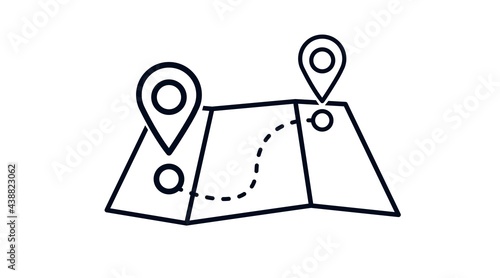 Distance or destination icon. Flat simple destination or distance sign illustration with a map