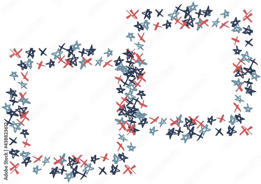 Composition of two frames with american flag stars and colours with copy space on white background Composition of two frames with american flag stars and colours with copy space on white background