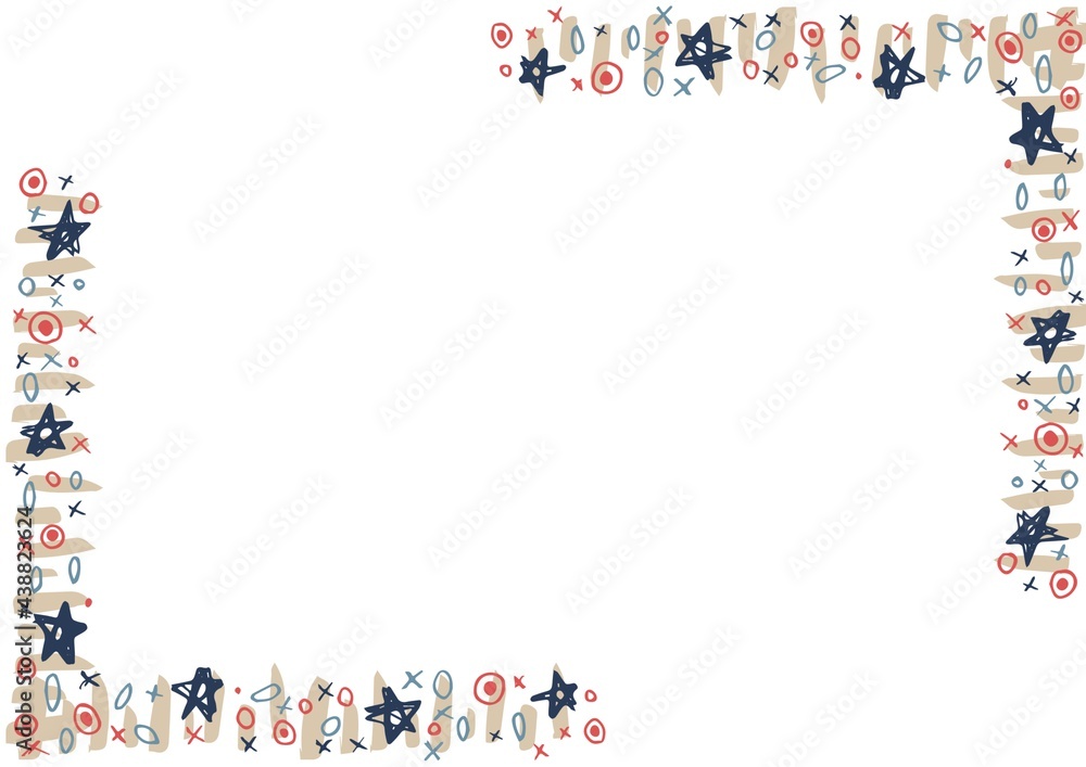 Composition of frame with american flag stars and colours with copy space on white background Composition of frame with american flag stars and colours with copy space on white background