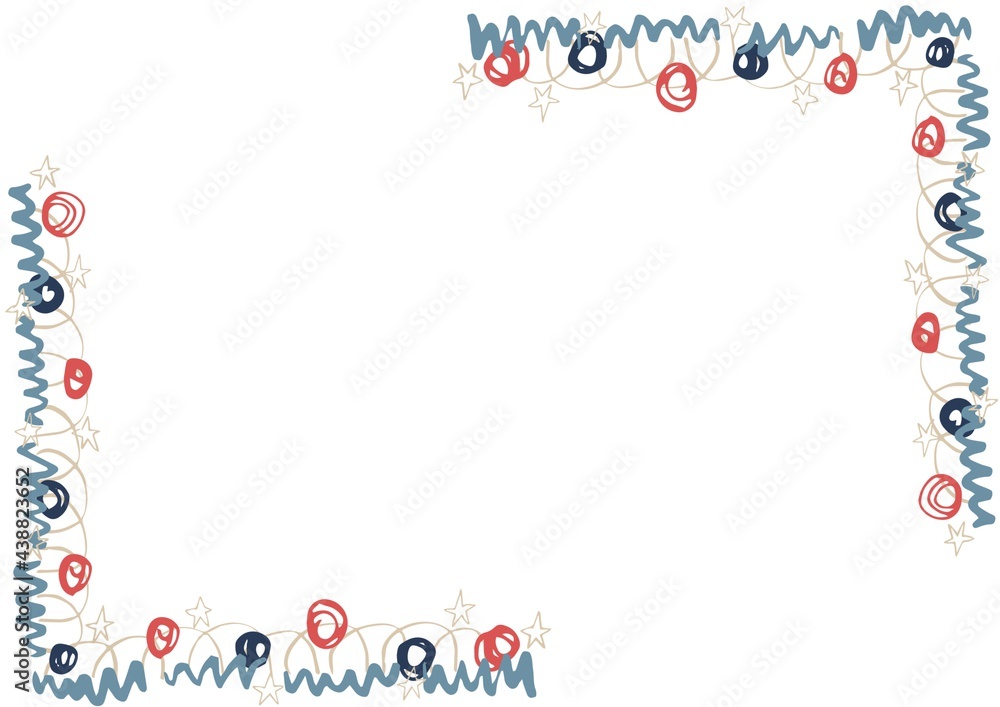 Composition of frame with american flag shapes and colours with copy space on white background Composition of frame with american flag shapes and colours with copy space on white background