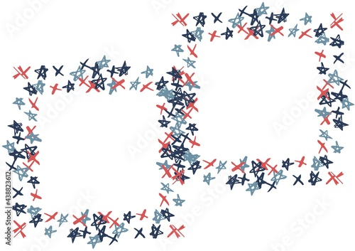 Composition of two frames with american flag stars and colours with copy space on white background