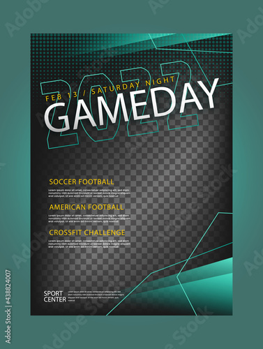 Soccer sports event flyer or poster. Football match or game day event flyer