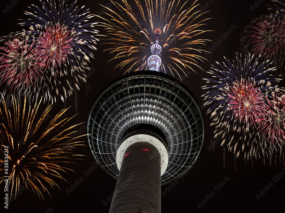 New Years Eve fireworks at the Berlin TV Tower (Berliner Fernsehturm)