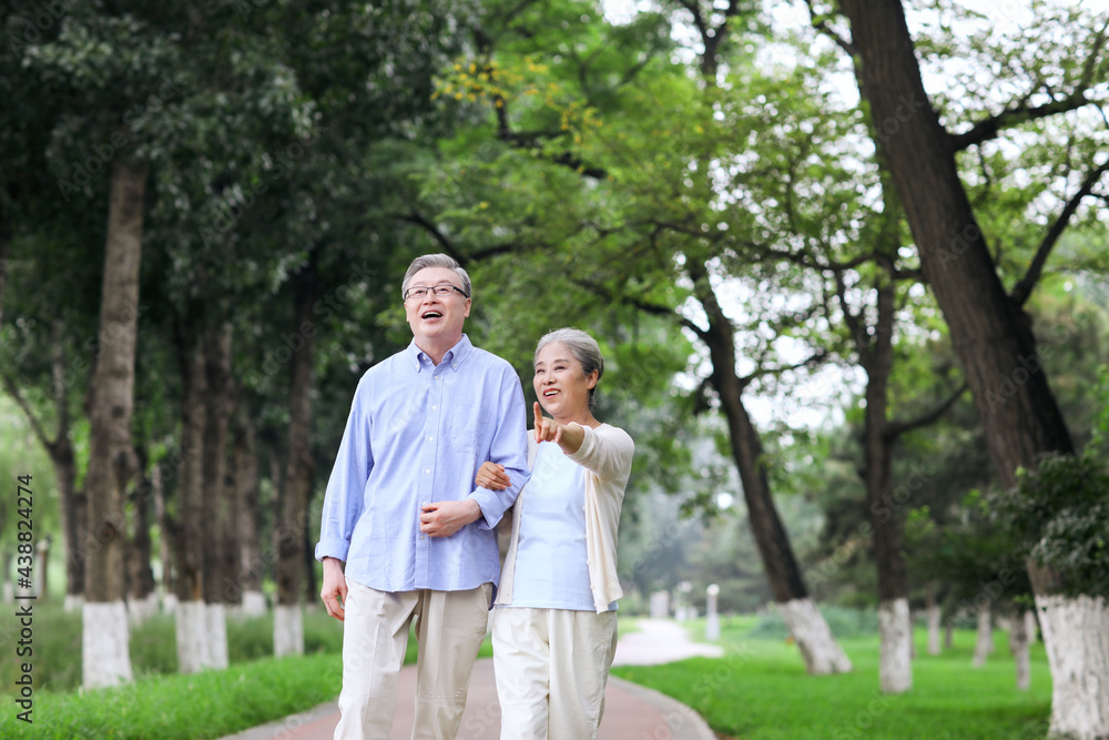 Happy old couple walking in the park Happy old couple walking in the park