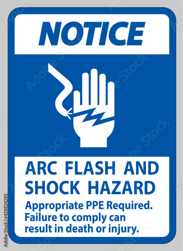 Notice Sign Arc Flash And Shock Hazard Appropriate PPE Required