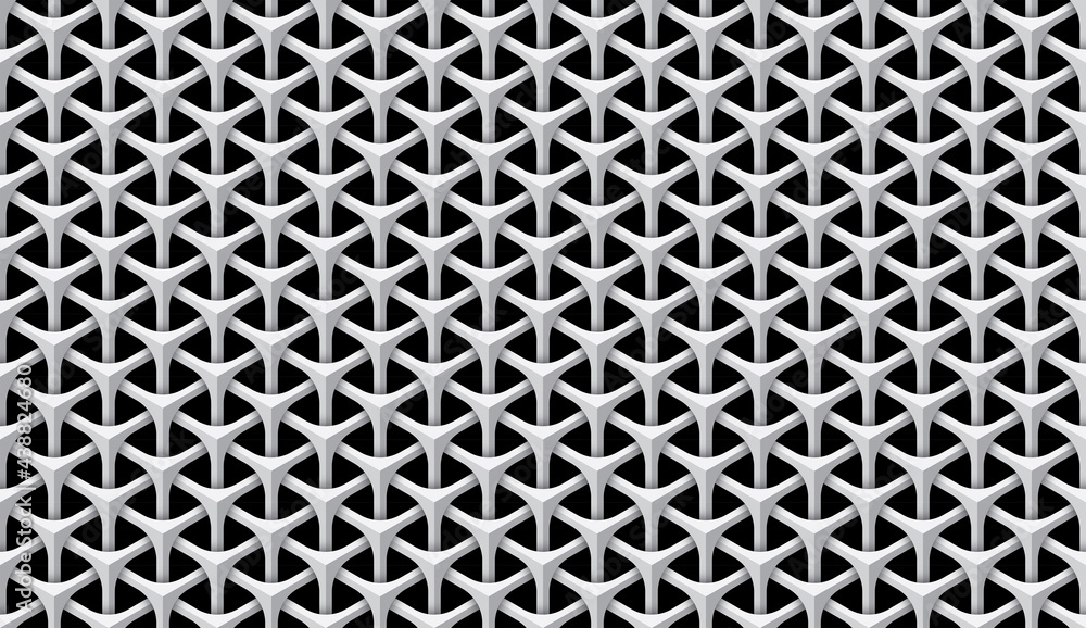 Seamless gray scale image of a woven mesh of three-pointed stars. Seamless gray scale image of a woven mesh of three-pointed stars.