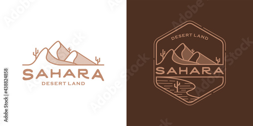 Desert land line art concept. Sahara desert logo illustration design template