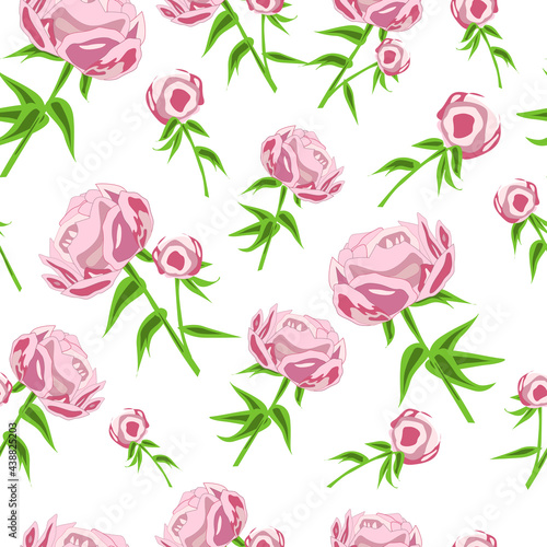 Delicate flowers of peonies folded in floral patterns. Vector illustration on white isolated background. Design for draping and decorating fabrics, prints, wallpapers, wrapping paper.