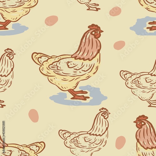 Birds home farm chickens ducks roosters turkeys vector graphic illustration hand-drawn. Engraving color print textile products meat background