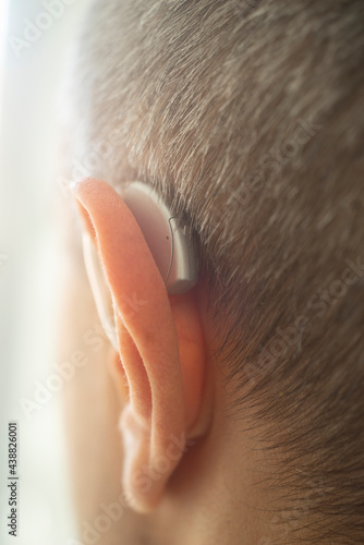 Hearing aid ear of man