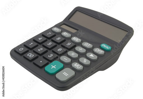 Black calculator isolated on white background 