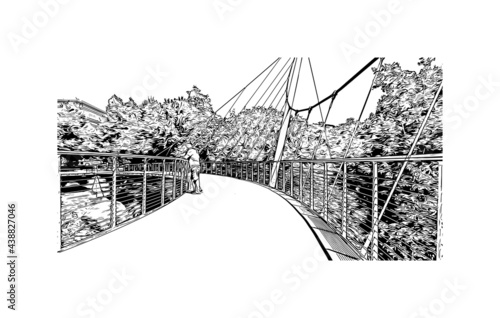 Building view with landmark of Greenville is a city in South Carolina. Hand drawn sketch illustration in vector.
