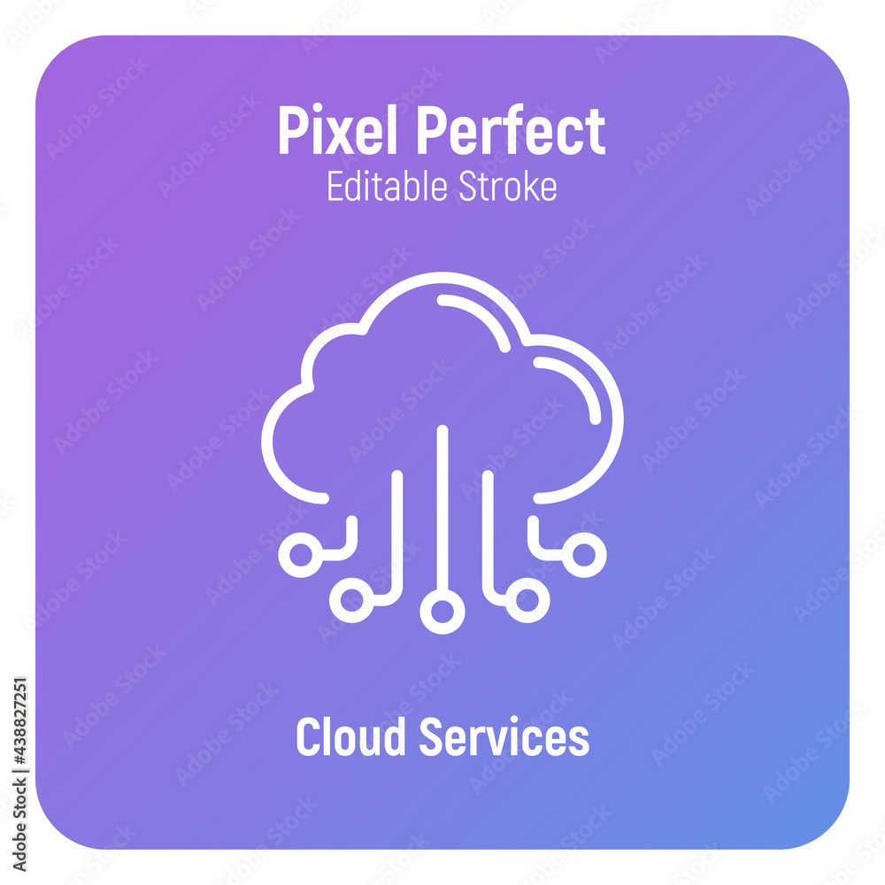 Cloud services thin line icon. Data storage. Pixel perfect, editable stroke. Vector illustration. Cloud services thin line icon. Data storage. Pixel perfect, editable stroke. Vector illustration.