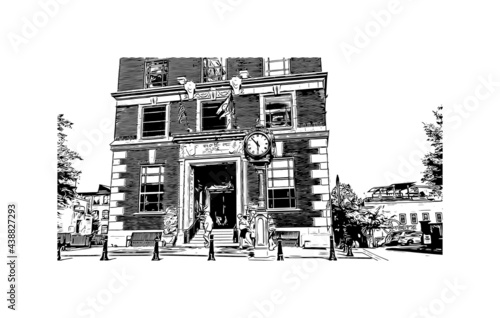 Building view with landmark of Greenville is a city in South Carolina. Hand drawn sketch illustration in vector.