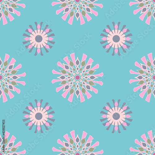 Abstract Blue, Pink And Purple Starburst Shape Geometric Repeat Pattern © Josephina Devina