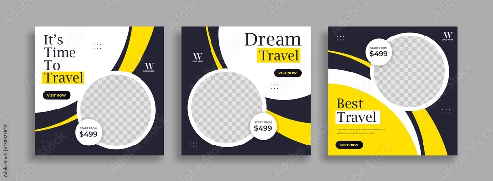 Set of Editable minimal square banner template. Blue yellow white background color with geometric shapes for social media post and web internet ads. Vector Set of Editable minimal square banner template. Blue yellow white background color with geometric shapes for social media post and web internet ads. Vector