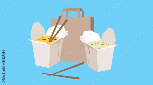 Chinese Take Away Food. Vector isolated illustration of take away food with a paper bag