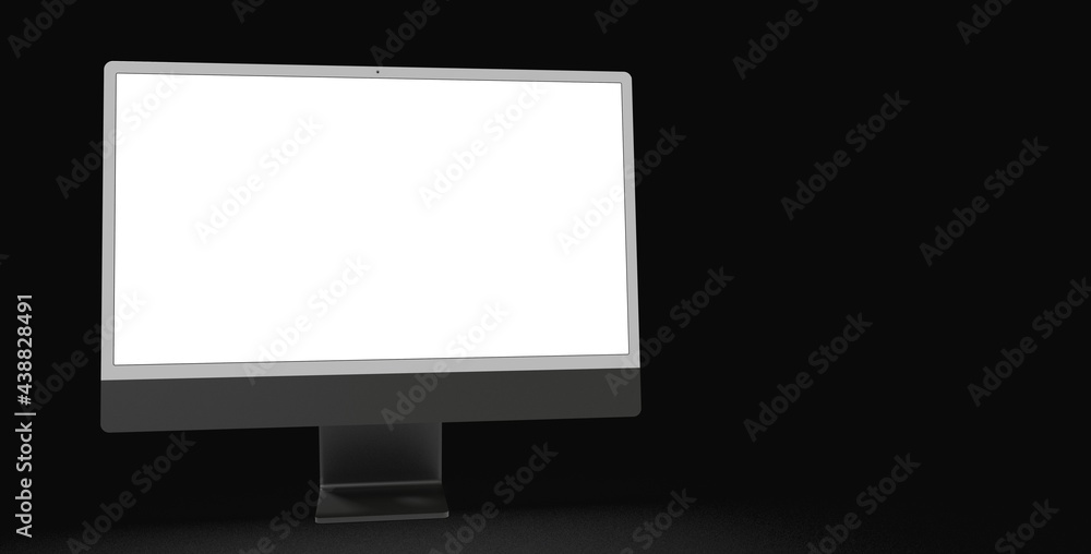 Computer display mock up with blank white screen. Stylish desktop computer mockup. dark Computer display mock up with blank white screen. Stylish desktop computer mockup. dark