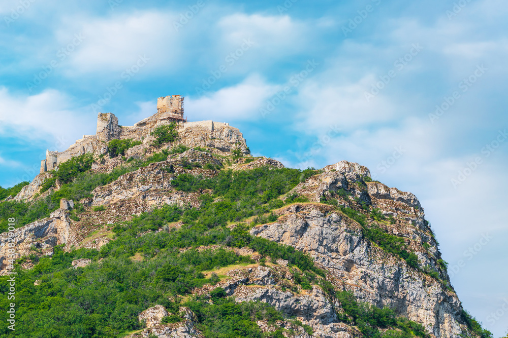 Remains of ancient fortress of Chirag Gala on top of the mountain, located in Azerbaijan