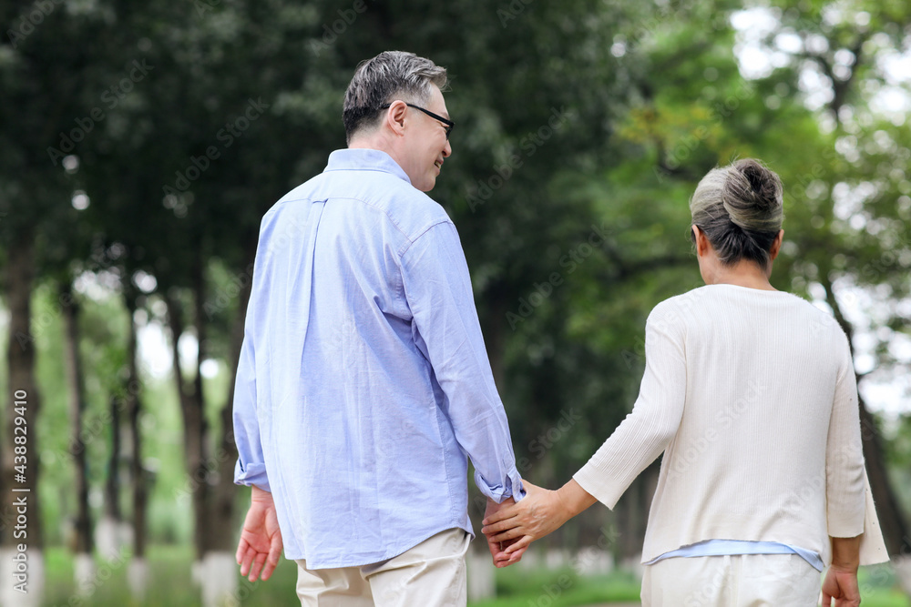 Happy old couple walking in the park Happy old couple walking in the park