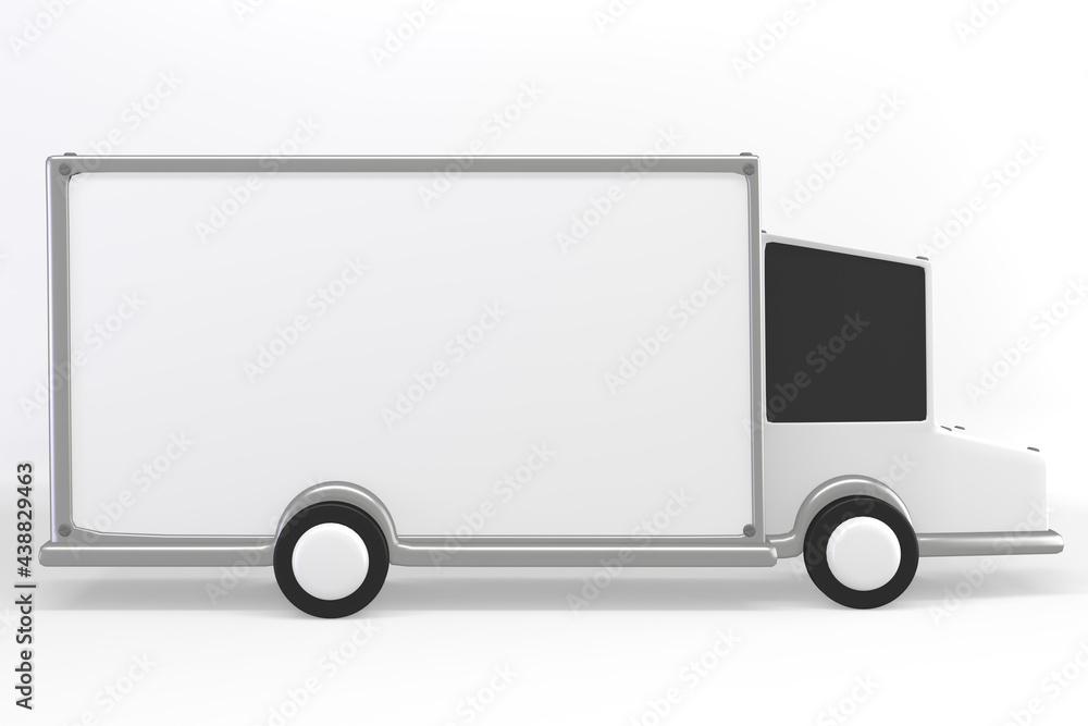 Cargo trucks and export boxes placed on a white background.3D rendering Cargo trucks and export boxes placed on a white background.3D rendering