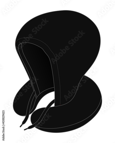 Blank White U-Shaped Travel Pillow With Hoodie Vector, Perspective View.
