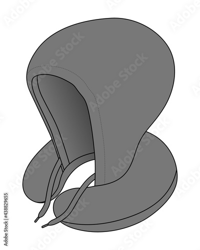 Blank Gray U-Shaped Travel Pillow With Hoodie Vector, Perspective View.