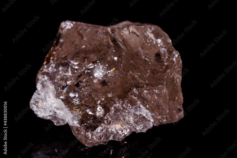 Macro mineral stone smoky quartz Rauch topaz on black background Macro mineral stone smoky quartz Rauch topaz on black background