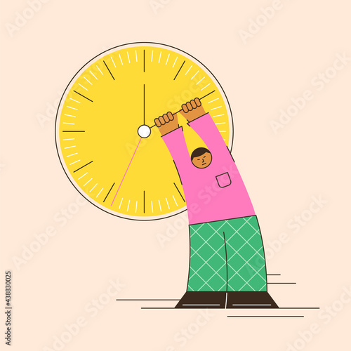 Time management, project deadline, a person wants to stop time, inability to manage their time productively, planning for the future, abstract funny illustration