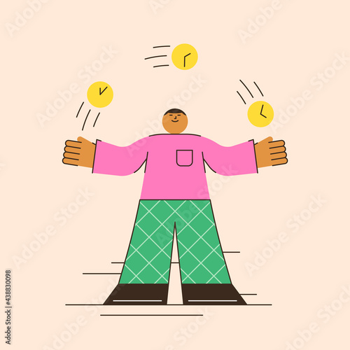 Time management, a person effectively manages time, playfully juggling manages time