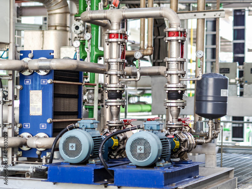Pump and motor which popular to install with pipe in industrial such chemical, power plant, oil and gas.