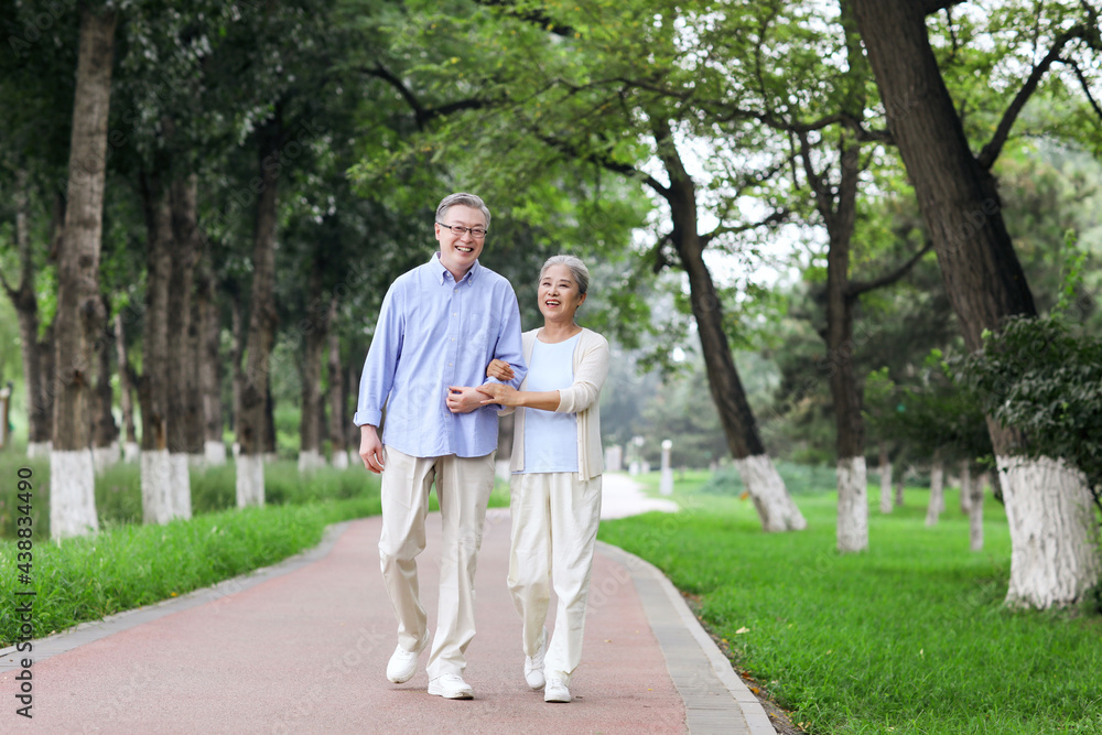 Happy old couple walking in the park Happy old couple walking in the park