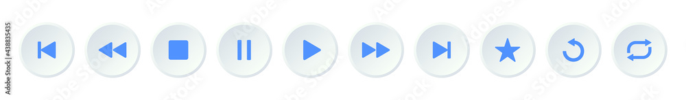 Media player icon set. Blue color symbols, repeat icons. UI vector buttons. User interface elements for mobile app Media player icon set. Blue color symbols, repeat icons. UI vector buttons. User interface elements for mobile app