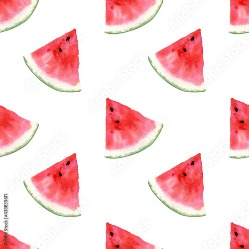 Seamless watermelon pattern. Watercolor background with watermelones slice for textile and decor