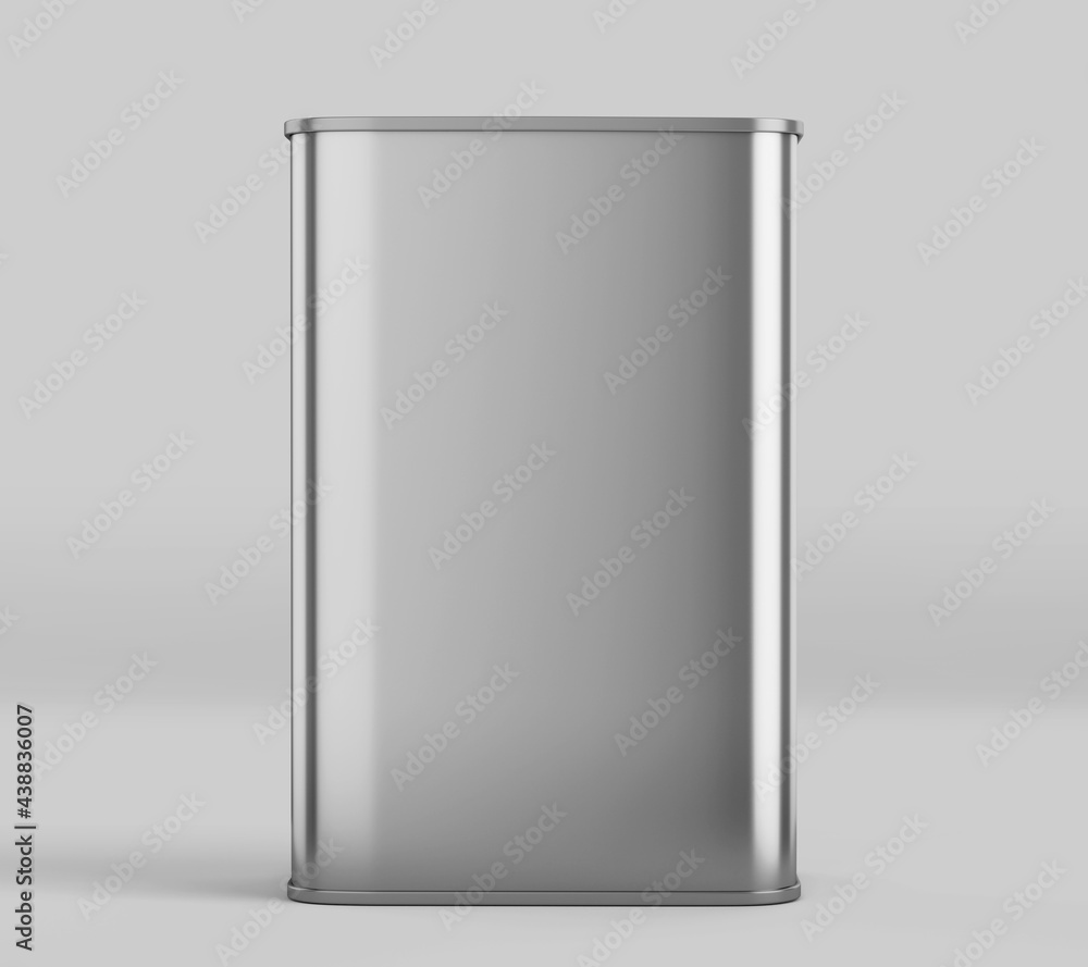 Rectangular Olive Oil Tin Can Mockup, Silver Liquid Container, 3d Rendered isolated on light background Rectangular Olive Oil Tin Can Mockup, Silver Liquid Container, 3d Rendered isolated on light background