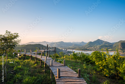 Aerial view, landscape from the top of mountain on sunrise