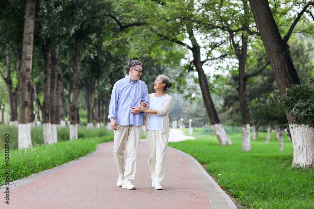 Happy old couple walking in the park Happy old couple walking in the park