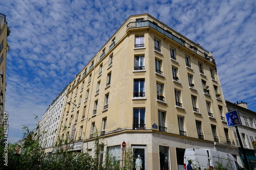The facade of a Parisian building. Paris, France, May 2021.