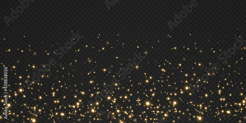 Christmas background. Powder dust light PNG. Magic shining gold dust. Fine, shiny dust bokeh particles fall off slightly. Fantastic shimmer effect. Vector illustrator.
