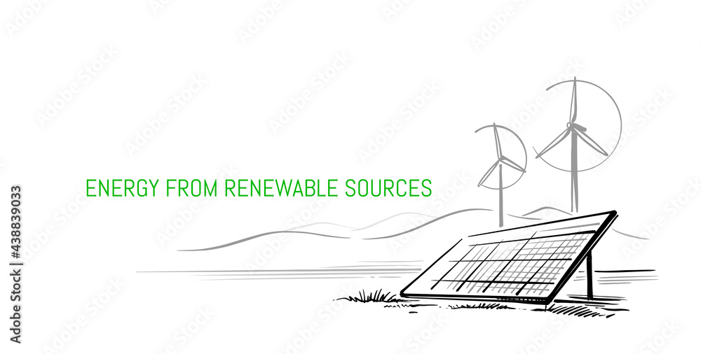 Wind turbines and solar panels sketch vector Wind turbines and solar panels sketch vector