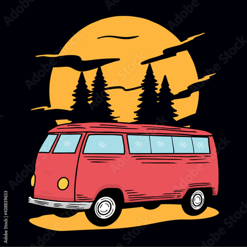 Night adventure Travel van car design for t-shirt