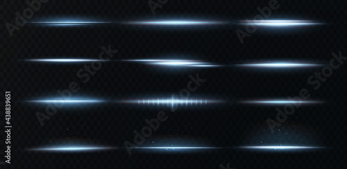 Package with blue horizontal highlights. Laser neon beams, horizontal light blue beams. Beautiful flashes of light. Glowing stripes on a dark background.
Blue or neon stars with flares in open space.