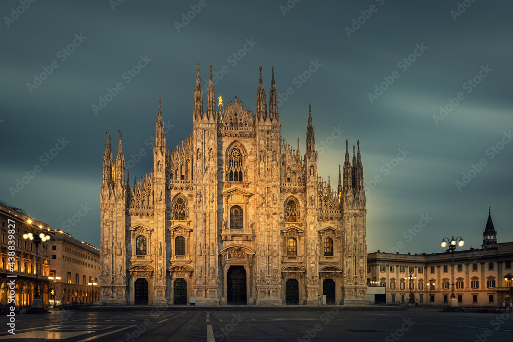 Duomo , Milan gothic cathedral at evening,Italy,Europe.Horizontal photo with copy-space.Long exposure photo.