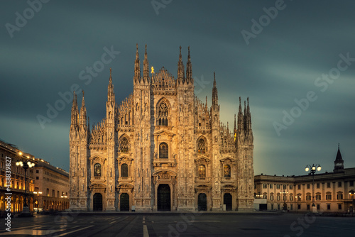 Duomo , Milan gothic cathedral at evening,Italy,Europe.Horizontal photo with copy-space.Long exposure photo.