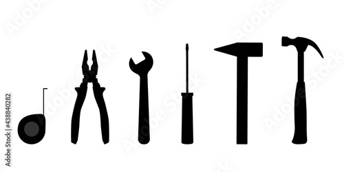 Black silhouette tools icon set. Collection of repair equipment