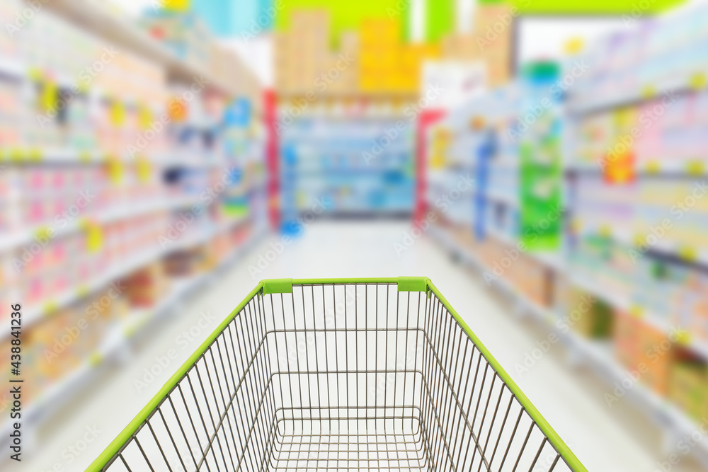 Shopping cart in supermarket. Shopping cart in supermarket.