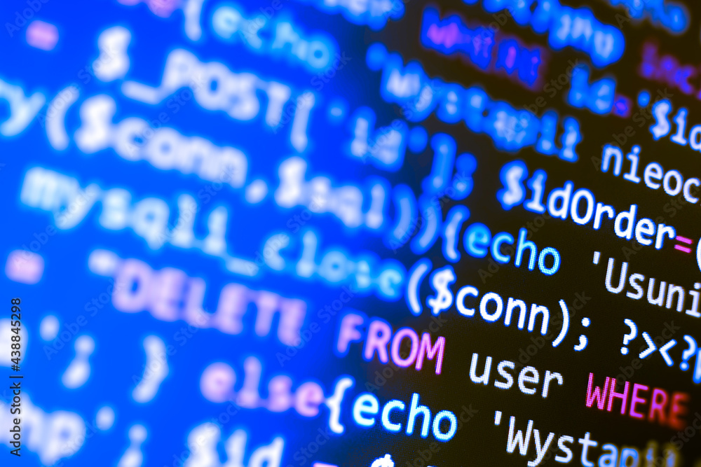 PHP language web programming source code. Abstract code background. Backend programming, software development concept PHP language web programming source code. Abstract code background. Backend programming, software development concept