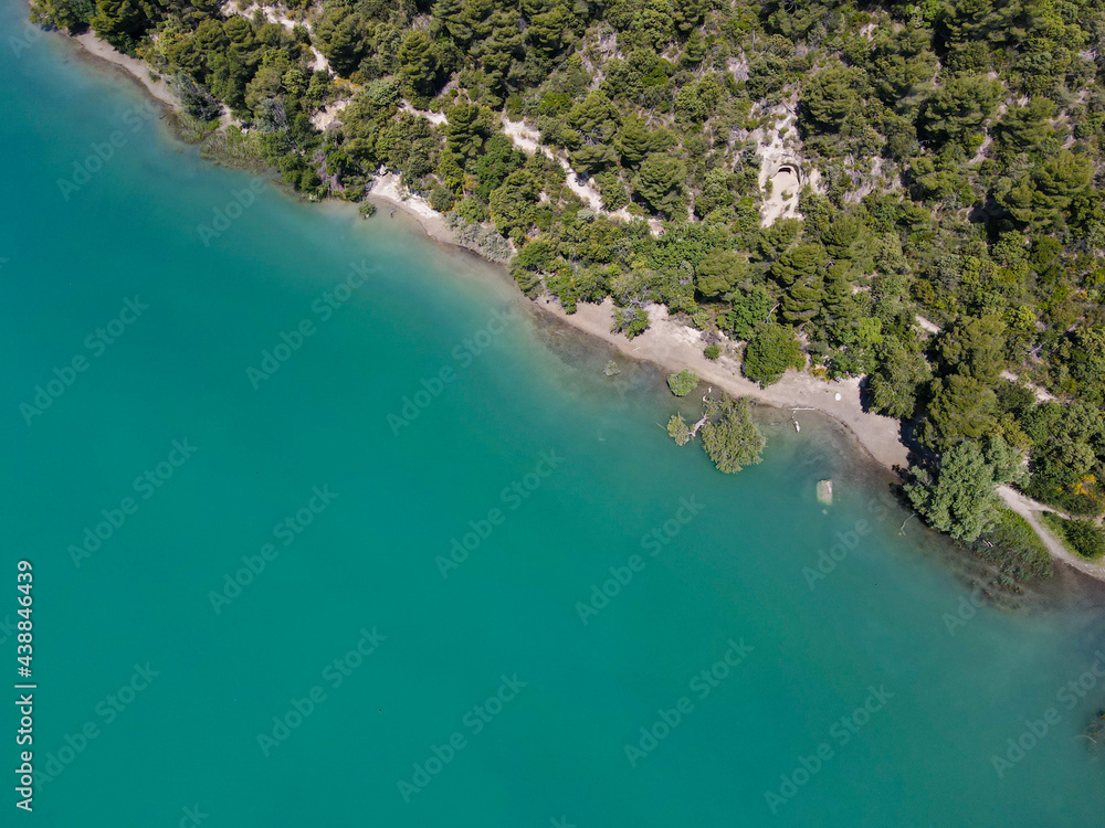 Aerial view of Etang de la Bonde near Lourmarin in Provence France