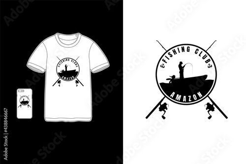 Fishing club amazon,t-shirt mockup siluet fishing in the ship