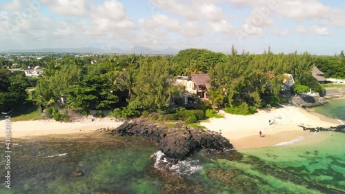 Mont Choisy coastline in Mauritius. Aerial view from drone on a sunny day photo